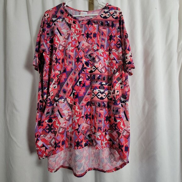 LuLaRoe Tunic Simply Comfortable Medium Pink Purple Bold Vibrant Abstract hi-low - Picture 1 of 9